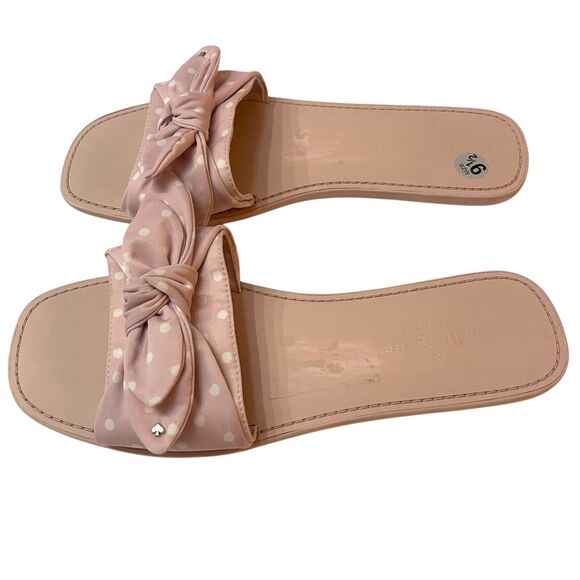 Kate Spade Polka Dot Bow Sandals Womens Size 9.5 Slip On Cottagecore Pink White - Picture 6 of 10